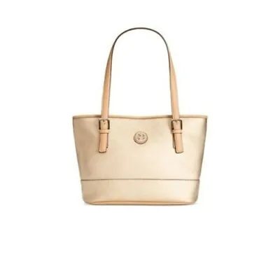 New Giani Bernini Women Saffiano Tote Replen Bag Purse Plaque Faux Leather Gold • $43