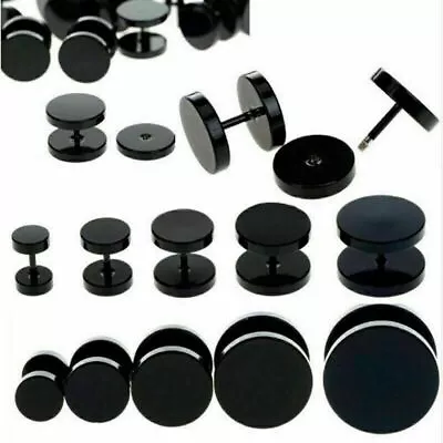 Black Silver Fake Plug Earring Ear Stretcher Stud 3mm To 12mm Single / Pairs Uk • £3.79