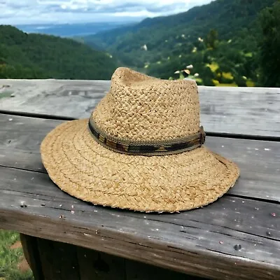 DORFMAN PACIFIC Genuine Raffia Golf Straw Brim Hat Summer Sun Woven Vintage • $15.59