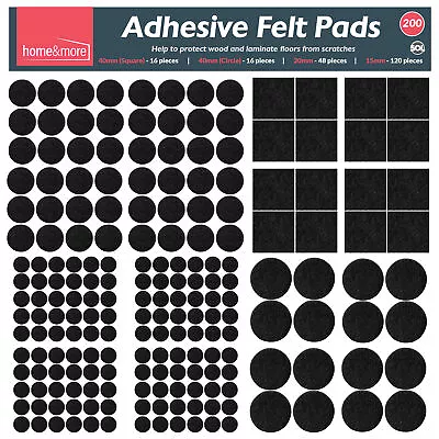 200 Felt Pads Self Adhesive Black Sticky Furniture Floor Chair Legs Protectors • £3.99