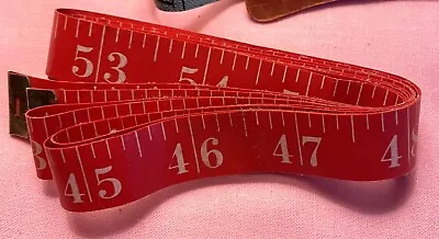 Vintage Red Vinyl Coated Cloth Measuring Tape 60  Inches Centimeters Metal Ends • $8.88