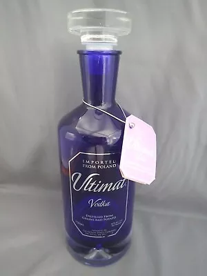 Empty Ultimat Cobalt Blue Glass Vodka Bottle With Tag And Stopper From Poland • $9.99