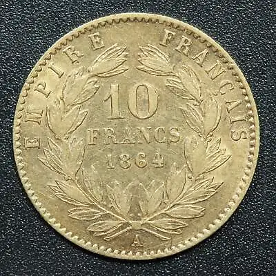 1864 A French Gold 10 Francs NAPOLEON III - KM#800.1 • $289.99