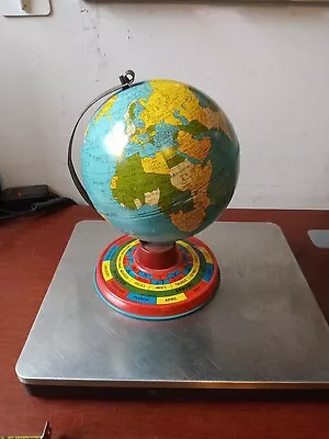 Vintage Tin Litho Zodiac World Globe Tin Toy  Approx 9  Tall 5 7/8  Base • $10