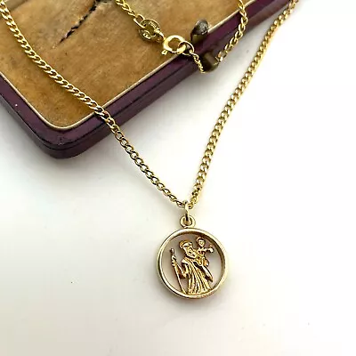 9ct Gold St Christopher Necklace 9ct Yellow Gold Hallmarked 16  Inch Curb Chain • £149