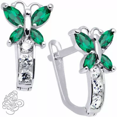 May Birthstone Butterfly Gemstone Drop Earrings 925 Sterling Silver Leverback • $59.98