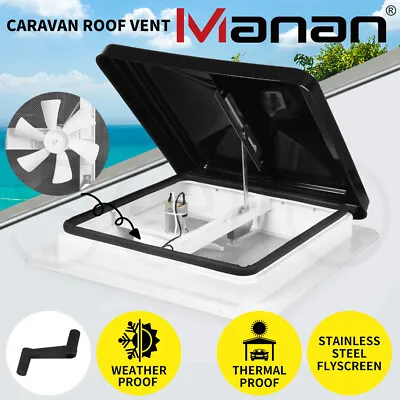 Manan Caravan Roof Vent 12V Fan RV Shower Hatch 355x355mm Flyscreen Motor Home • $79.99