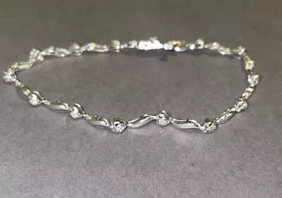 Antique 10K White Gold Appx 1 Carat TW Round Diamond Tennis Bracelet • $219