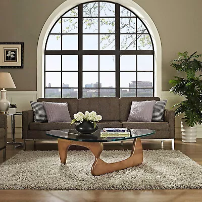 $399 • Buy Triangle Glass Coffee Table Modern Noguchi Coffee Table 0.75 In Glass Solid Wood