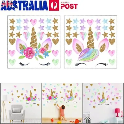 Rainbow Unicorn Clouds Stars Wall Stickers Decals Removable Nursery Kids Room #T • $8.99