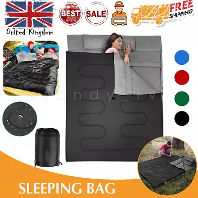 Waterproof Double Sleeping Bag Outdoor Camping 2 People 4 Season Carry Bag UK • £26.29