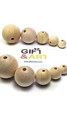 £2.49 • Buy Plain Natural Wooden Craft  Balls Beads 6,8,10,12,16,20,25,30,35,40,50 Mm