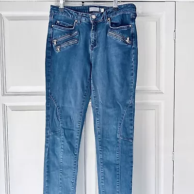 Mint Velvet Biker Jeans UK 12 Reg Ink Blue Slim Fit Skinny Holiday Casual Zipped • $35.37