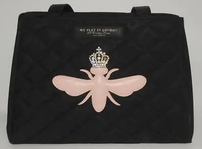 MY FLAT In LONDON ~ Black & Pink - QUILTED Rhinestone QUEEN BEE TOTE BAG Purse • $59.99