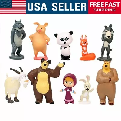 10 PCS Masha And The Bear Action Figures Set Party Toys Dolls Gift Cake Toppers • $14.23