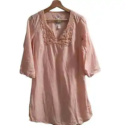 Malvin Womens 100% Linen Dress Size 6 Peach Lace Half Sleeve Flowy Boho • $13.44