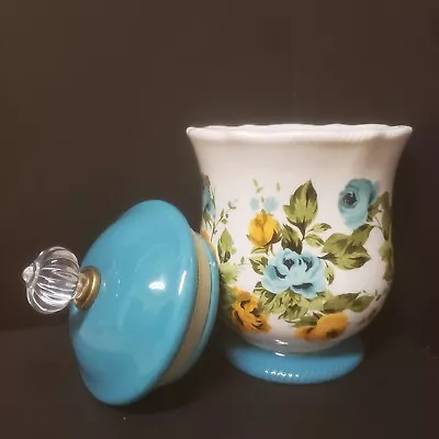 $7.99 • Buy Pioneer Woman Turquoise Rose Shadow Canister Jar Acrylic Knob Blue Lid 8  Tall