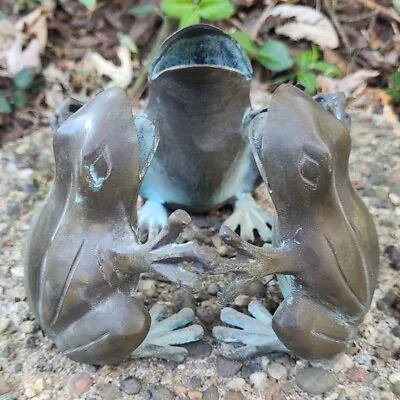 $65 • Buy Vintage (3) Bronze/Brass Frogs Holding In A Circle Sculpture Figurine