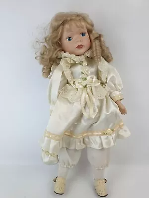 Vintage Blonde Curly Hair Porcelain Doll With Blue Eyes And Freckles 42cm • $12.44