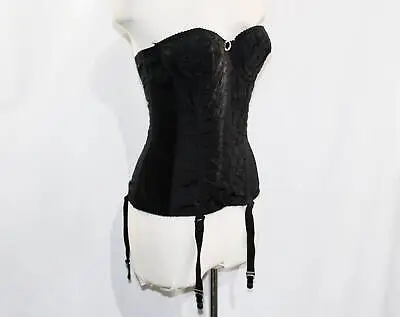 1950s Black Corset - 34C Strapless Bra - 50s Nipped Waist & Garters By Goddess • $75