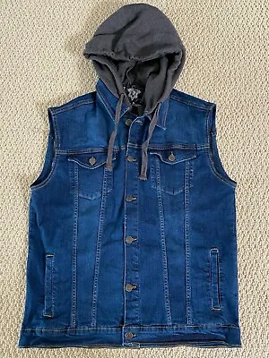 $22.99 • Buy NWT Men's Nathan Denim Stonewash Blue Convertible Hood Hoodie Denim Jean Vest