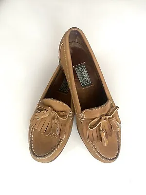 Vintage Women's Size 7 Ralph Lauren Country Leather Moccasins Loafers Tan USA • $125