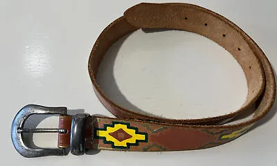 Milor Western Southwestern Aztec Vintage Belt Brown Leather Size M/L • $19.99