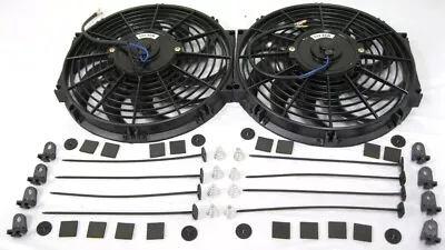 Dual 12  Street Rod Radiator Electric Cooling Fans + Install Kits  Gm Ford Chevy • $49.90