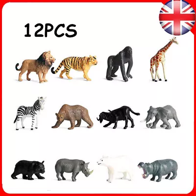 12 Pcs Safari Animals Figures Toys Jumbo Wild Zoo Animals Model Kids Toy Gift • £9.19