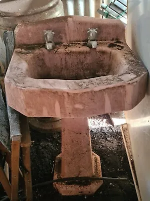 Vintage PINK Enamel Cast Iron Pedestal Sink Basin With Taps Located GEELONG • $200