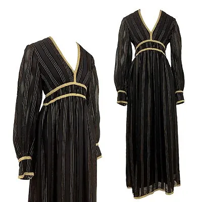 Vtg Vintage 1970s 70s Mr Mort Stan Herman Black And Metallic Gold Party Dress • $425