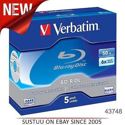 Verbatim 43748 50GB 6x BD-R DL Recordable Blu-ray Discs│5 Pack Jewel Case • £27.26