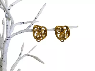 Yves Saint Laurent Gold Tone Brutalist Style Clip On Earrings RARE • £122.33