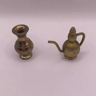 Lot Of Two Miniature Brass Metal Vase & Teapot  • £28.49