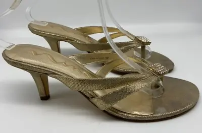 Nina Shoes Women's Size 9M Rhinestone Accent 2  Kitten Heel Thongs Gold • $20
