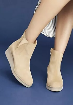 Anthropologie Matt Bernson Frieze Wedge Boots Side Zip Stretch Bands Tan 6 • $28.80