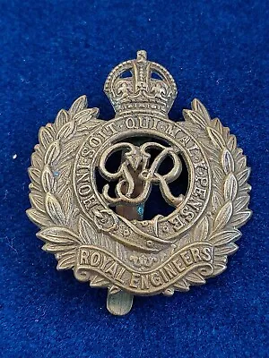 £6.99 • Buy Royal Engineers Cap Badge In Brass On Slider Kings Crown Genuine Ww2 Grvi