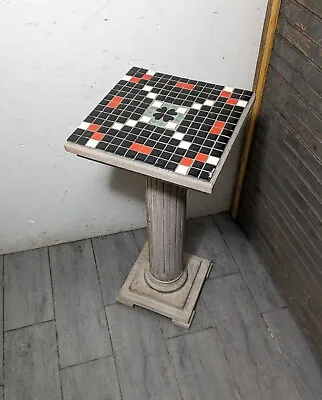 Vintage Mid Century Modern Tile Mosaic Top Wood Pedestal Table Plant Stand • $162