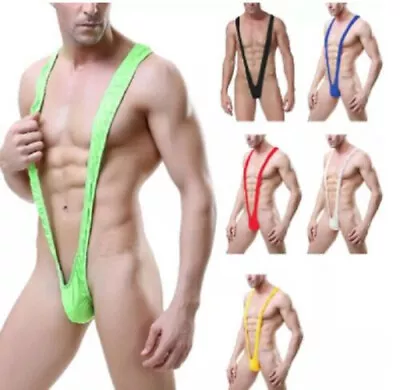 Men Sexy V-shaped Mankini Panties Thong Suspender One-piece Bodysuit Swimwear • £3.59