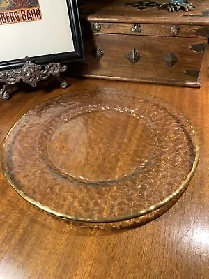 Large Textured Glass Gold Trim Appetizer Platter~Cake Plate~Mid Century Modern • $29.64