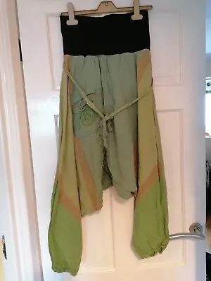 Green Pattern Hippy Harem Trousers (approx UK 10-12) • £4.99