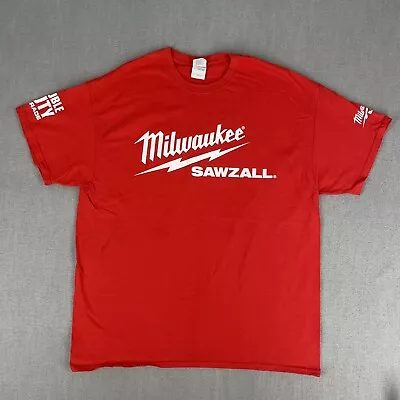 Milwaukee Sawzall Mens XL Shirt Red 2-Sided Construction Contractor Mechanic Tee • $17.98