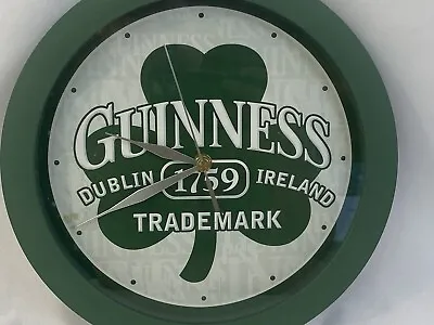 Guiness Clock Round Wall Green Border Shamrock Dublin Ireland 1759 11” Fast Ship • $25.46