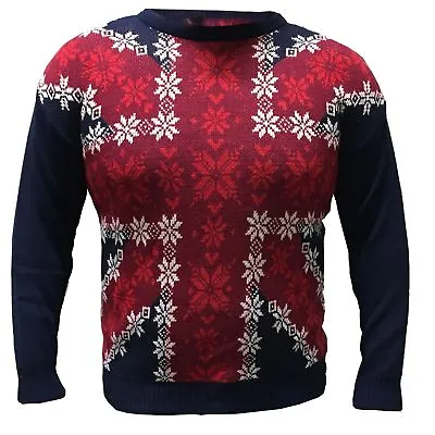 Mens Jumper Union Jack Christmas Xmas UK Flag Novelty Sweater UK Snowflake Wintr • £9.95