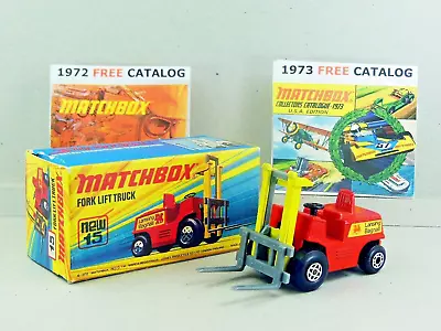 Matchbox Superfast #15  Fork Lift Truck + 2  1972 & 1973 Catalogues - Boxed! • $19.75