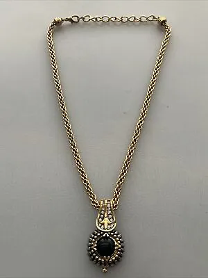Vintage 1990's Beautiful Premier Designs Elegant Gold Tone Onyx Necklace Jewelry • $19.99