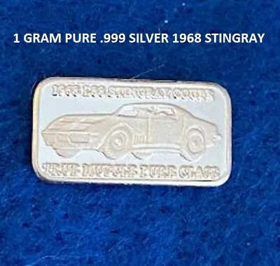 $3.50 • Buy 68 CORVETTE - 1 GRAM GR G .999 Fine Pure Solid Silver Bullion Bar