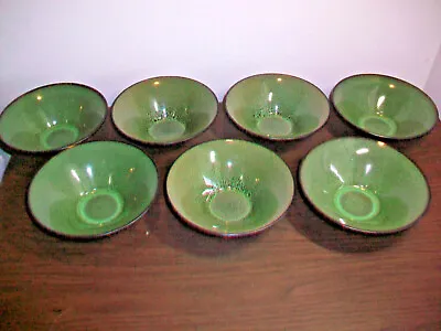 Fusion Wasabi By Gabbay Cereal Bowls Green Speckled W/ Brown Trim 7  Set Of 7 • $35