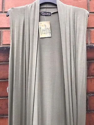 Great Feeling Khaki Green Longline Viscose Women's Waistcoat. Size S/M. BNWT • £11.99