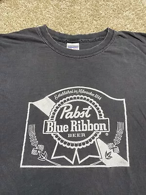 Vintage 90s Pabst Blue Ribbon Beer Logo T-Shirt Faded Black USA • $18.88